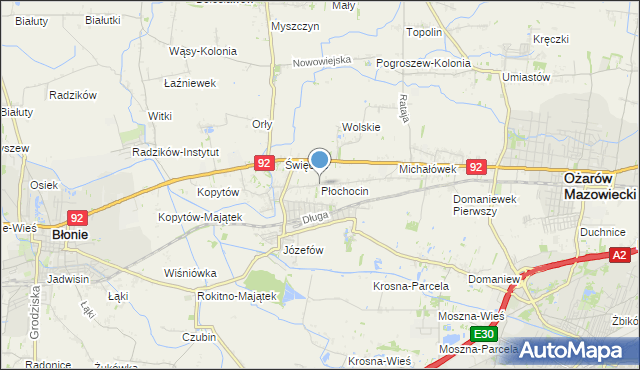 mapa Płochocin, Płochocin gmina Ożarów Mazowiecki na mapie Targeo